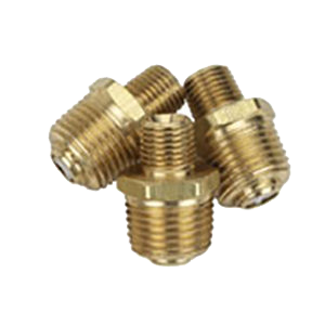 three brass fittings are stacked on top of each other on a white background .