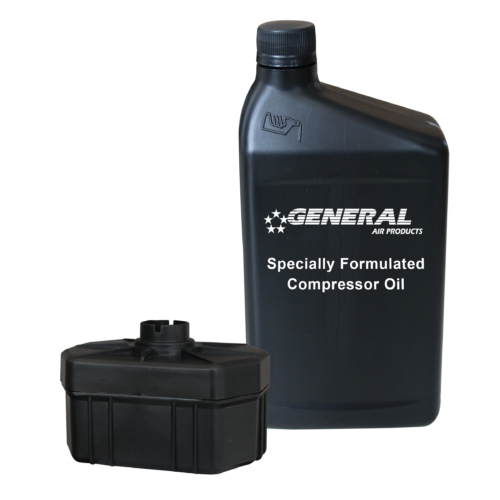 a bottle of general air products specially formulated compressor oil