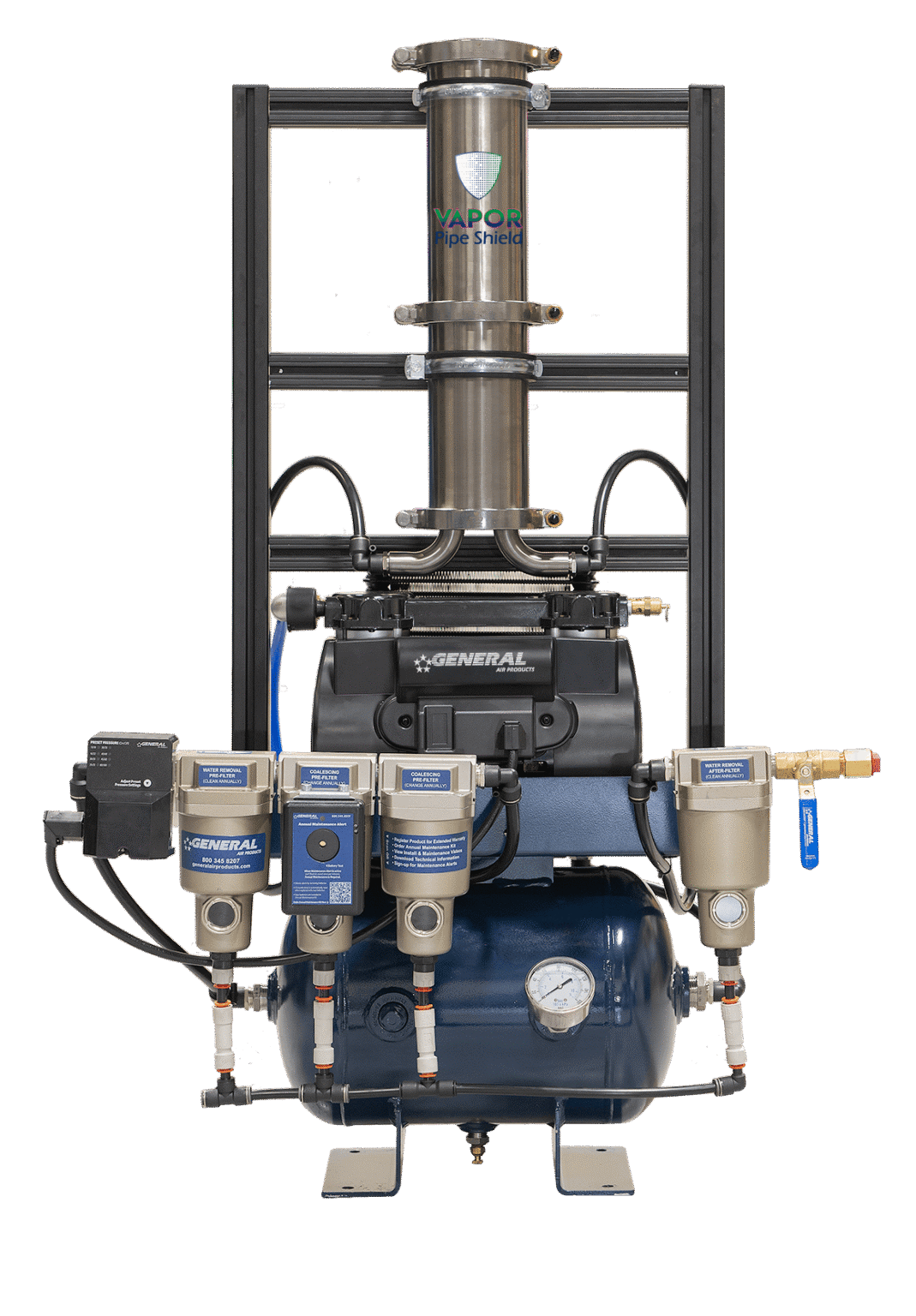 Shielded Compressor Vapor Pipe Shield® & 60Hz Oil-Less Air Compressor Package - General Air ...